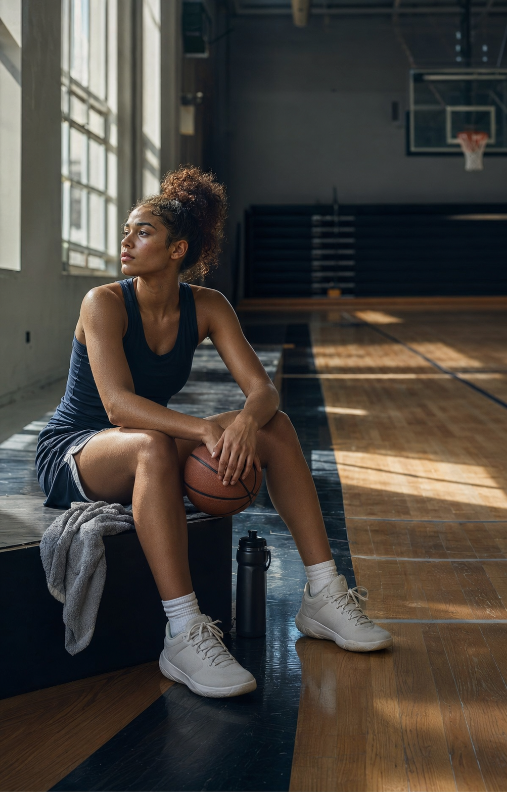 Basketball athlete reflecting after practice